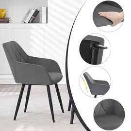 Woltu 6er Set Esszimmerstühle mit Armlehne Rückenlehne, Stuhl im Esszimmer mit Samtbezug, bequemer Polsterstuhl, Küchenstuhl mit Metallbeinen, d... - Dunkelgrau