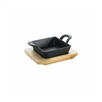 ALLGRILL Gusseisen-Minipfanne mit Stiel und Untersetzer, quadratisch, schwarz, 14x14cm