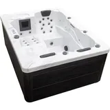 Outdoor Whirlpool WHITE MARBLE inkl. Treppe und Thermoabdeckung, 210 × 160 × 85 cm - Schwarz/Weiß