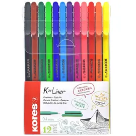 Kores® K- Fineliner farbsortiert 0,4 mm, 12 St.
