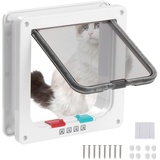 KEESIN Katzenklappe,Katzentür Haustiertür für Katzen katzenklappe innentür Magnetische Haustiertür 4-Wege-Verriegelung Katze Klappe für kleine Hunde und Katzen Panel Tür/Glas Tür/Fenster(M, Weiß)