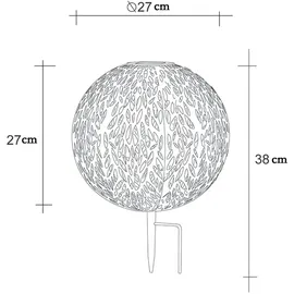 GLOBO Solar Kugelleuchte Außen Solarkugelleuchte Garten, Dekor Stanzungen, antik-silber gold, LED AKKU, DxH 27 x 38 cm, 2er Set