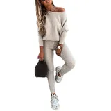 Godoboo Damen Sportanzug Jogginganzug 2 Stück Damen Trainingsanzug Mode Damen Sport Hoodie Casual Hausanzug Zweiteiler Hosenanzug Trainingsanzüge für Damen Set Lange Ärmel Top + Lange Hose - S