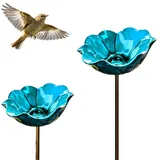 FOUTP Bunte Metall Blumenstecker mit Vogeltränke und Bienenstation Wetterfeste Gartenstecker Deko für Außen Garten Rasen und Blumenbeet (2PCS Blau)