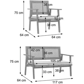 MCW Garten-Garnitur MCW-N46, Lounge-Set Gartenlounge Bank Sessel Tisch, Holz Akazie MVG-zertifiziert ~ Kissen grau
