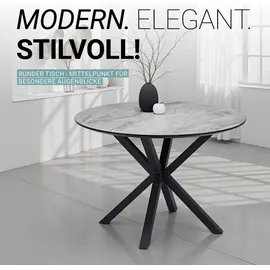 Homestyle4u Essgruppe mit 4 Stühlen 5 tlg Esstisch rund 110 cm Set Sitzgruppe Küchentisch Esszimmer Esszimmergruppe - Grau