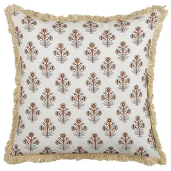 Dekokissen OMORIKA Baumwolle 45 x 45 cm Blumenmuster Blockdruck Weiß