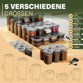 viwares Vorratsdosen-Set grau 48-teilig