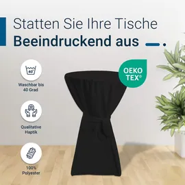 TexDeko Stehtischhusse Premium Schwarz Ø 90cm mit Schleifenband