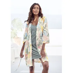 Kimono VIVANCE DREAMS, Damen, Gr. 32/34, bunt (gemustert), Baumwoll-Mix, gemustert, Kurzform, Hausmäntel, uni oder mit floralem Druck