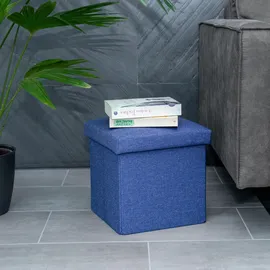 Intirilife Faltbarer Sitzhocker 30x30x30 cm in MEER BLAU - Sitzwürfel mit Stauraum und Deckel aus Stoff in Leinen Optik