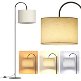 Lithomy Stehleuchte Wohnzimmer, LED Bogenlampe Wohnzimmer Stehlampe E27, 12W Stehlampe Schlafzimmer, Wohnzimmer Bogenleuchte mit Leinenlampenschirm und Fußschalter, Stehlampe Modern Weiß Beige