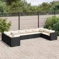 vidaXL 10-tlg Garten-Lounge-Set mit Kissen Schwarz Poly Rattan Modell 38