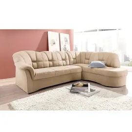DOMO collection Ecksofa DOMO COLLECTION "Papenburg, zeitlose Rückensteppung, elegante Armlehne, L-Form", beige (creme), B:241cm H:84cm T:178cm, Kunstleder SOFTLUX;Luxus-Microfaser (100% Polyester);Struktur ( 90% Polyester, 10% Polyacryl);Microfaser PRIMABELLE (100%