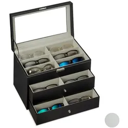 Relaxdays Brillenbox für 18 Brillen Grau,Schwarz,Transparent