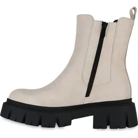 VAN HILL Damen Plateau Boots Stiefeletten Profil-Sohle Stiefel Schuhe 839534, Farbe: Beige Schwarz, 38 - 38