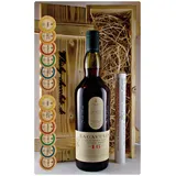 Lagavulin 16 Jahre Single Malt Whisky + 12 Edelschokoladen in Holzkiste Geschenk