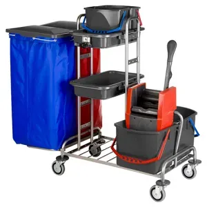 VERMOP Variant 27 Reinigungswagen, Edelstahl, Reinigungswagen, ideal für größere Objekte, Maße: 125 x 68 x 110 cm