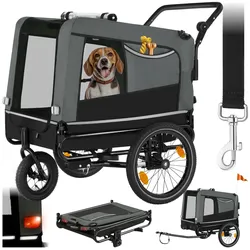 tectake® Hundeanhänger, 3in1 multifunktional, gefedert, Belastbarkeit 40 kg, 240 Liter, inklusive Reflektoren, Leine und Warnfahne