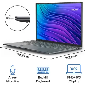 Medion E16443, Grau, (16 Zoll) Full-HD+, IPS, (Intel Core i7-13620H, 1 TB SSD, 16GB DDR5 RAM, 16:10 Display, Full HD Webcam, WLAN, Win 11 Home)