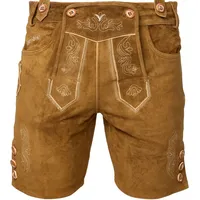 Steigenhöfer Manufaktur Trachtenlederhose Lederhose Herren Tracht kurz - Anton - 100% Rindsleder - Kurze Hose (Inklusive verstellbarer Träger) Traditionelle Echtlederhose - Ideal für Dein Oktoberfest Herren Outfit braun 56
