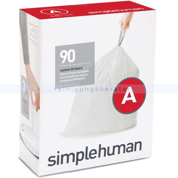 Müllbeutel Simplehuman code A, Pack mit 90 Stück, 4,5 L zusgesamt 90 Beutel verpackt zu 3 x 30 Beutel