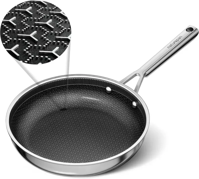 naturepan Hybrid-Keramik-Bratpfanne 24 cm, 5-lagiger Diamond-Titanium Antihaftbeschichtung, Edelstahl, Hexagon-Oberfläche, spülmaschinen- und backofenfest