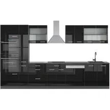 Vicco R-Line Küchenzeile Schwarz Hochglanz/Anthrazit 350 cm mit Hochschrankohne Arbeitsplatte
