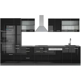 Vicco R-Line Küchenzeile Schwarz Hochglanz/Anthrazit 350 cm mit Hochschrankohne Arbeitsplatte