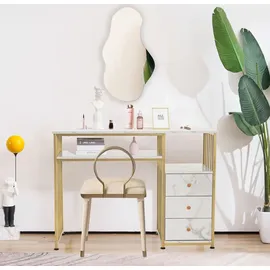 MCombo M MCombo Schminktisch ohne Spiegel Marmor-weiß Gold, Nageltisch aus Holz Metallgestell, Computertisch Wohnzimmer Mode...