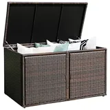 GOPLUS 335L Polyrattan Auflagenbox, Kissenbox Aufbewahrungsbox mit 2 Ablagen & Deckel, Gartenschrank für Garten, Balkon, Terrasse (Braun)