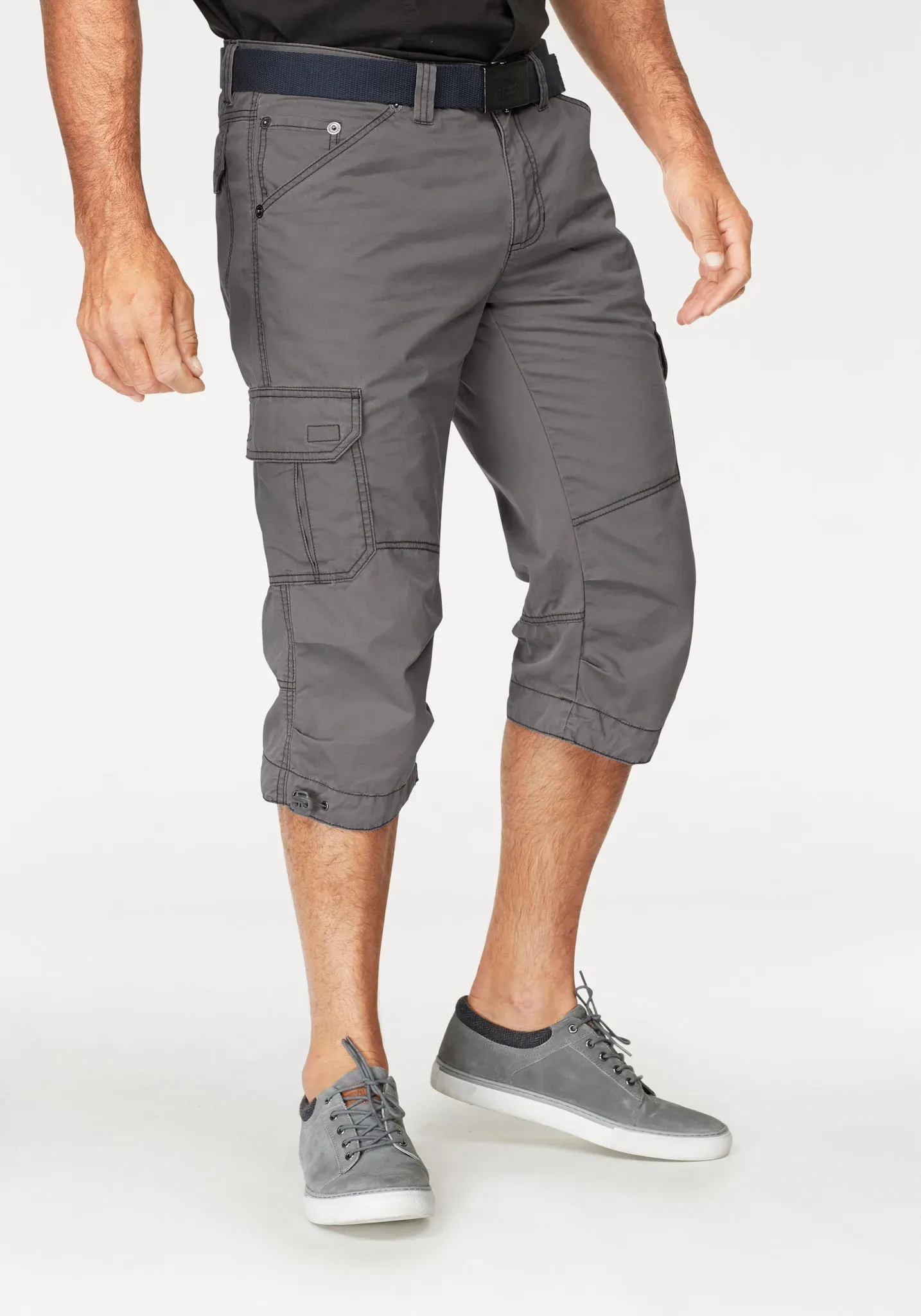 Cargobermudas MAN'S WORLD, Herren, Gr. 60, N-Gr, grau, Obermaterial: 100% Baumwolle, unifarben, regular fit knieumspielend, Hosen, in 3/4-Länge, Topseller