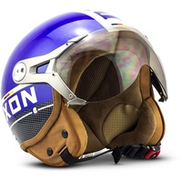 Soxon® SP-325 Plus „Blue“ · Jet-Helm · Motorrad-Helm Roller-Helm Scooter-Helm Moped Mofa-Helm Chopper Retro Vespa Vintage Pilot Biker Helmet · ECE 22.05 Visier Schnellverschluss Tasche XS (53-54cm)