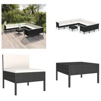 vidaXL 12 tlg. Garten Lounge Set mit Auflagen Poly Rattan Schwarz - Garten-Sofagarnitur - Garten-Sofagarnituren - Gartensofa-Set - Gartensofa-Sets - Schwarz