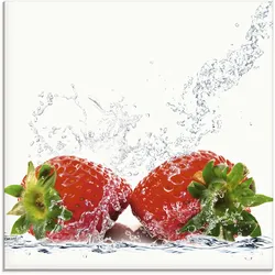 Glasbild ARTLAND "Erdbeeren mit Spritzwasser", rot (farbe bild(er): rot), B:20cm H:20cm, Bilder, in verschiedenen Größen