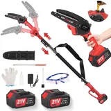 Veitorld Akku Kettensäge Teleskop, 6 Zoll Mini Kettensäge mit Abnehmbaren Teleskopstange (130-245 cm), Elektrische Chainsaw mit Akku 2 x 4000mAh, Optimierter Motor Akku Astsäge, Automatisches Ölsystem
