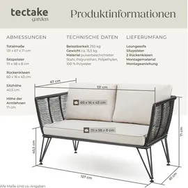 Tectake tectake® Garten-Loungesofa, Sundo im Rope-Design mit Polyrattan