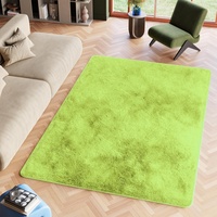 TAPISO Silk Teppich Shaggy rutschfest Grün Einfarbig Antirutsch Hochflor Langflor Weich Modern Schlafzimmer Wohnzimmer Bedvorleger ÖKO-TEX 140 x 200 cm