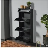 gowoll Schuhschrank Schmal Schuhregal Metall Schuhkipper mit Magnet Klappen Schuhablage (Schuhschrank Metall 2 - 3 - 3+1 - 4 Klappen, Montiert und Wandmontage) 50 cm Breit schwarz