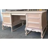 Casa Padrino Luxus Barock Schreibtisch mit 6 Schubladen Weiß / Gold - Prunkvoller handgefertigter Massivholz Bürotisch - Barock Büromöbel - Lux...