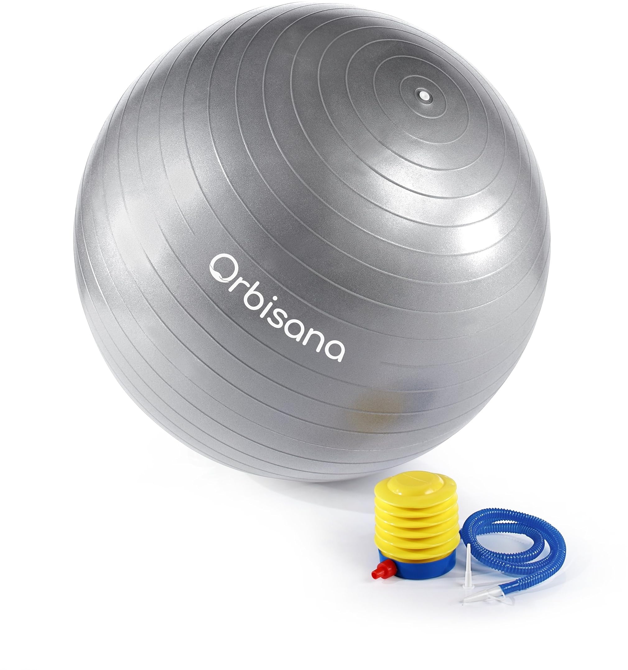 Orbisana Weltbild Gymnastikball - Premium Sitz- und Fitnessball, Ø 65 cm, Silber-Grau, inkl. Fußpumpe, belastbar bis 300 kg