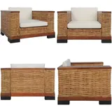 Sessel Mit Kissen Braun Natur Rattan - Rattenstuhl - Esszimmerstuhl - Lounge Chair - Gartenstuhl - Esstischstuhl - Home & Living