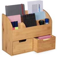 Relaxdays Schreibtisch Organizer, 6 Fächer, 2 Schubladen, für Büroutensilien, Bambus, Briefablage, 26x33x13,5 cm, natur