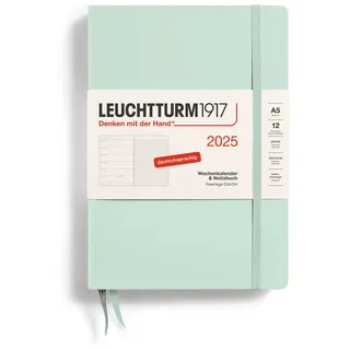 Leuchtturm1917 370492 Wochenkalender & Notizbuch 2025, Medium A5 Hardcover - 12-Monats-Planer, 80 g, liniert - Mint Green