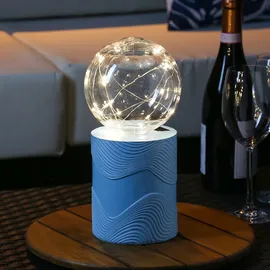 MARELIDA LED Solar Tischlampe GLOW blau Kugelleuchte mit Drahtlichterkette für Terrasse