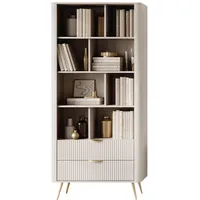 Mirjan24 Bücherregal, Beige, Metall, 2 Schubladen, 88x194x38 cm, Wohnzimmer,