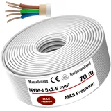 MAS Premium Feuchtraumkabel Stromkabel Mantelleitung Deutscher Marken-Elektrokabel Ring zur Verlegung über, auf, in und unter Putz, in trockenen, feuchten und nassen Räumen (NYM-J 5x1,5 mm2, 70m)