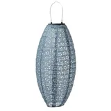 MARELIDA LED Solar Lampion oval mit Blumenmuster blau H:40cm Balkon Terrasse