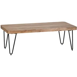 Kadima Design Couchtisch `Balu` Massivholz: Rechteckig, Metallbeine, handgefertigt, einzigartige Maserung. Beige, 115x60x40 cm