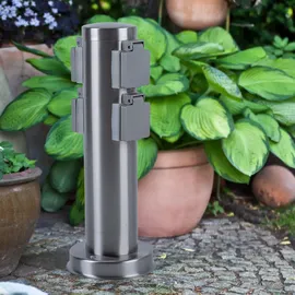 ETC Shop Steckdosensäule 4-fach Edelstahl 0 m Silber